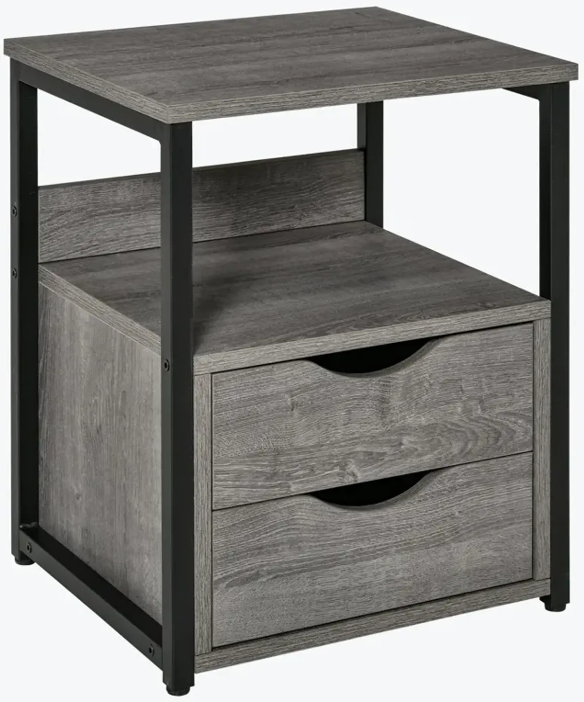 Cool Grey Side Table: Sleek Industrial Bedside Companion with Storage