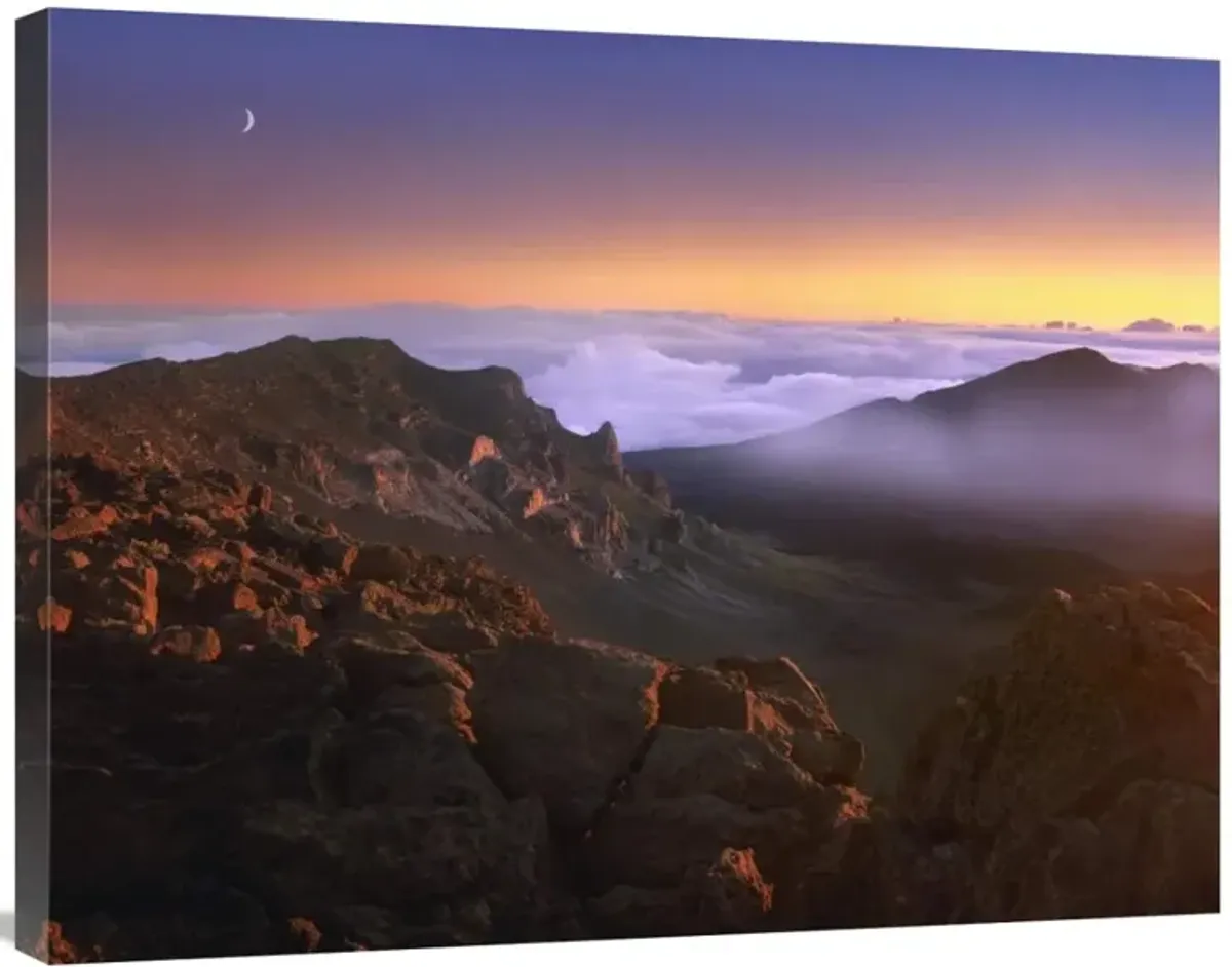 Sunrise and crescent moon overlooking Haleakala Crater, Maui, Hawaii-Canvas Art-32x24