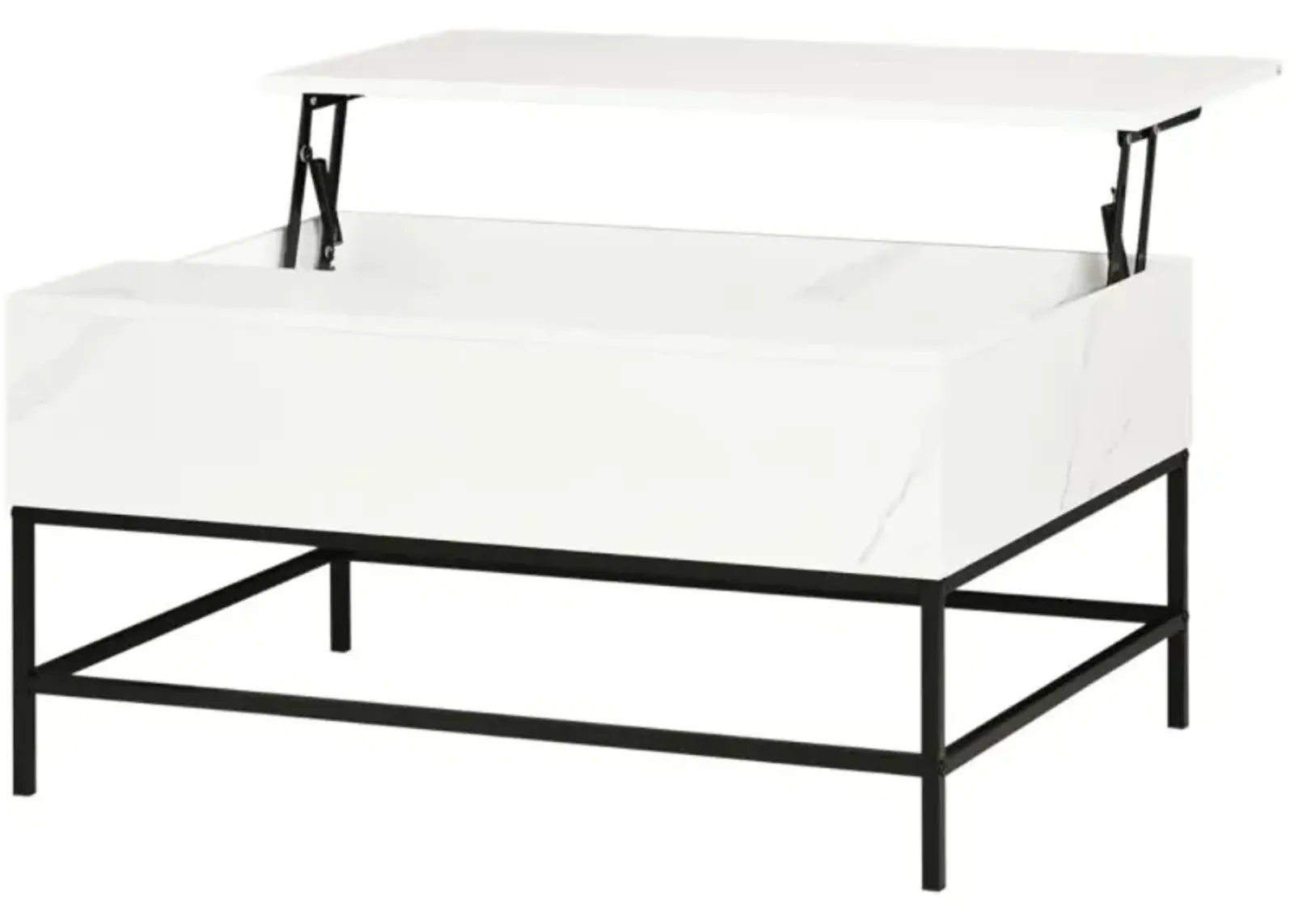 Hivvago Modern White Lift Top Coffee Table w/ Hidden Storage Black Metal Legs