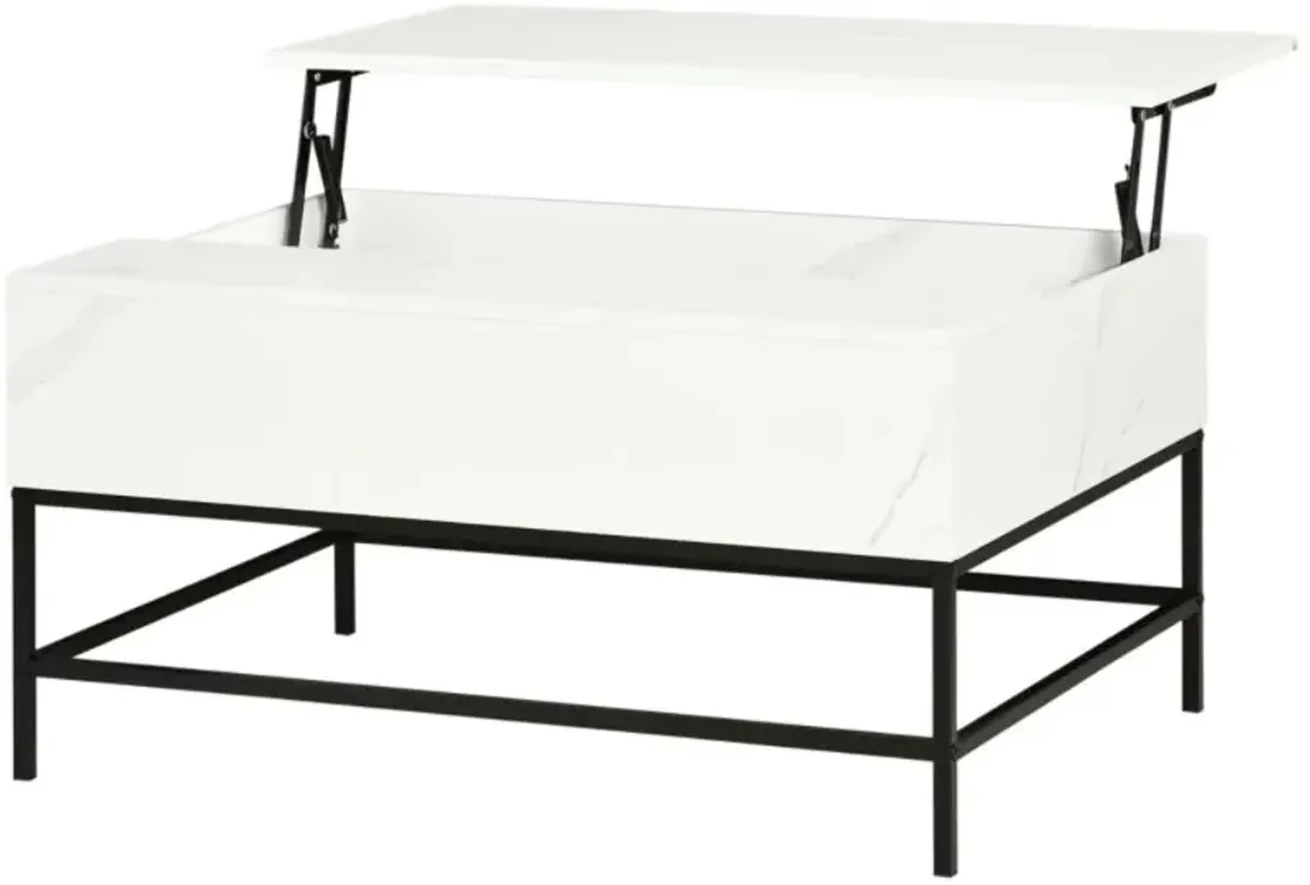 Hivvago Modern White Lift Top Coffee Table w/ Hidden Storage Black Metal Legs