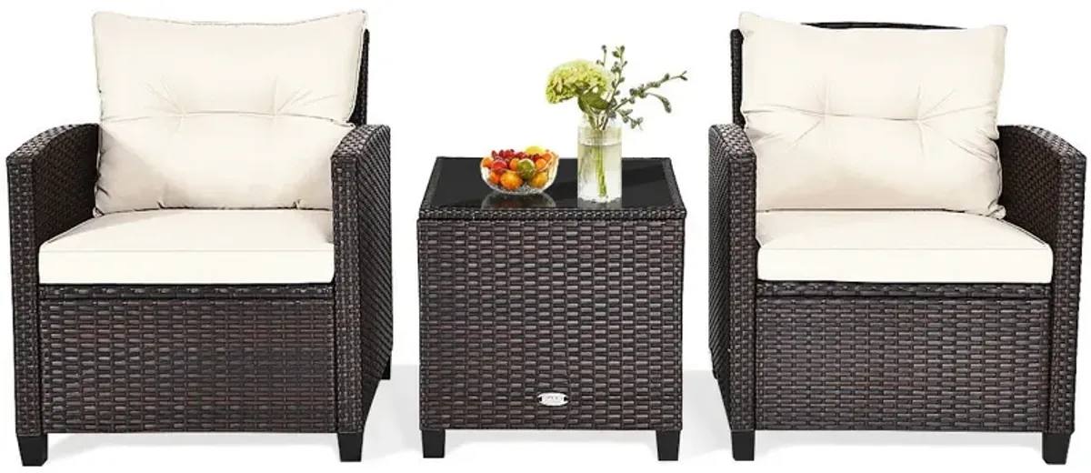 3 Pcs Patio Rattan Furniture Set Cushioned Conversation Set Coffee Table