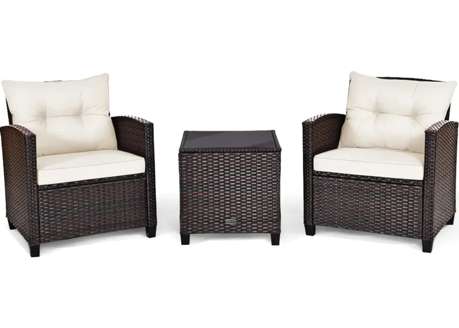 3 Pcs Patio Rattan Furniture Set Cushioned Conversation Set Coffee Table