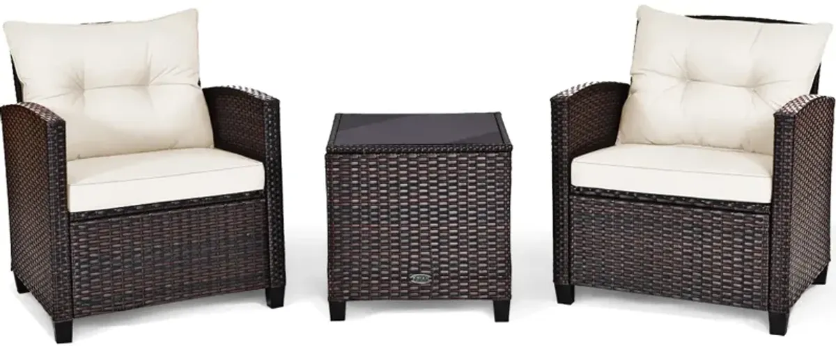 3 Pcs Patio Rattan Furniture Set Cushioned Conversation Set Coffee Table