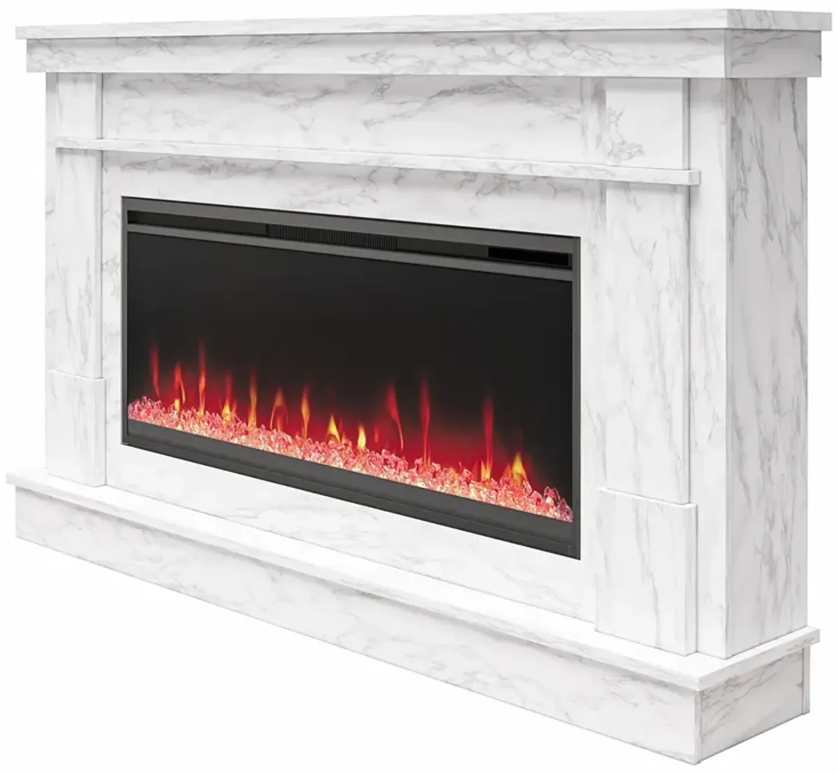 Novogratz Waverly Wide Mantel with Linear Electric Fireplace & Crystal Ember Bed