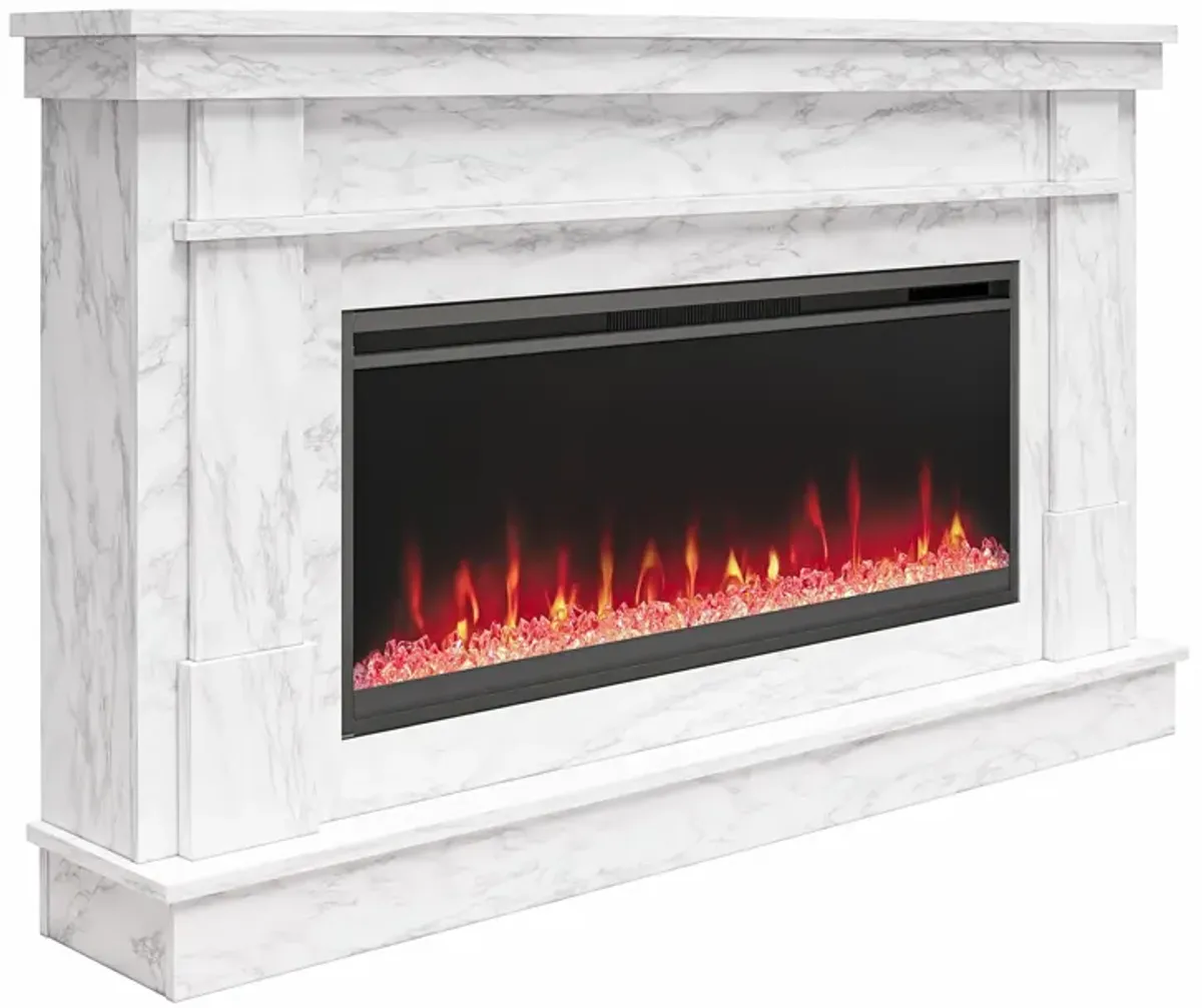 Novogratz Waverly Wide Mantel with Linear Electric Fireplace & Crystal Ember Bed