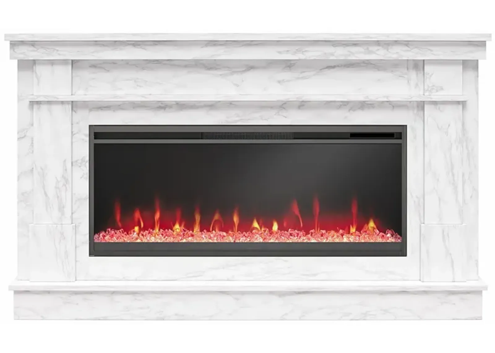 Novogratz Waverly Wide Mantel with Linear Electric Fireplace & Crystal Ember Bed