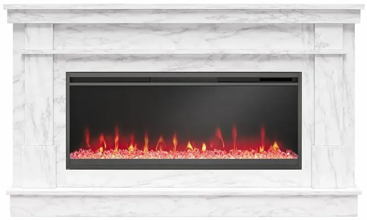 Novogratz Waverly Wide Mantel with Linear Electric Fireplace & Crystal Ember Bed