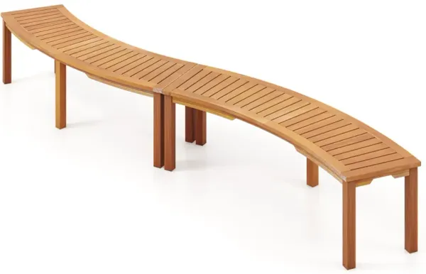 Outdoor Curved Acacia Wood Fire Pit Bench with Slatted Seat-Set of 2