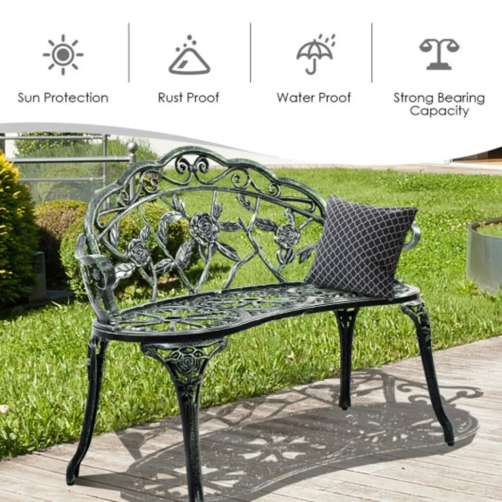 Aluminum Patio Outdoor Garden Bench Chair Loveseat Cast-Bronze