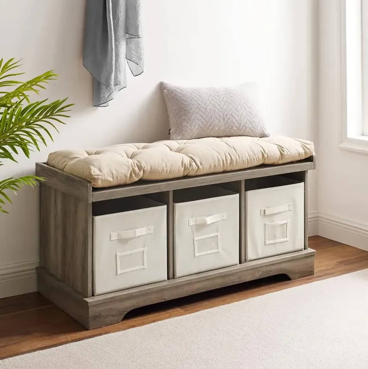 Belen Kox Charming Storage Bench with Cushion - Grey Wash , Belen Kox