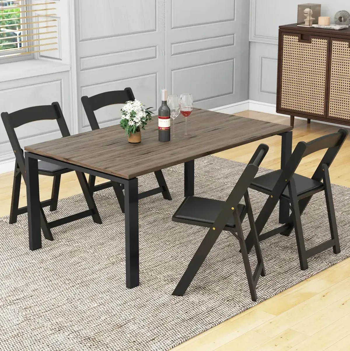 Set of 4 Dining Chairs Foldable Kitchen Chair with Rubber Wood Legs and Padded Seat