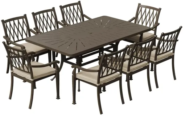 Mondawe 9-Piece Cast Aluminum Patio Dining Set 1 Rectangle Retro Table and 8 Dining Chairs with Cushion