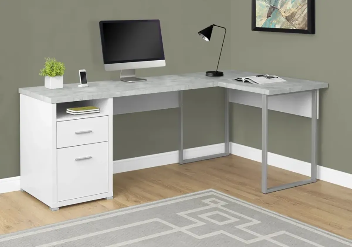 Computer Desk, Home Office, Corner, Left, Right Set-Up, Storage Drawers, 80"L, L Shape, Work, Laptop, Metal, Laminate, Grey, Contemporary, Modern