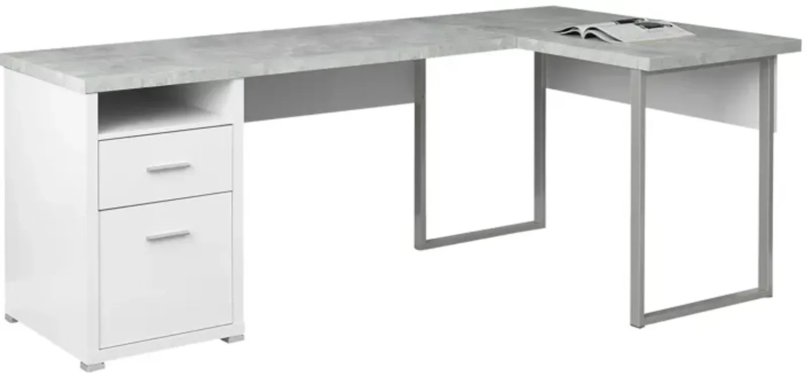 Computer Desk, Home Office, Corner, Left, Right Set-Up, Storage Drawers, 80"L, L Shape, Work, Laptop, Metal, Laminate, Grey, Contemporary, Modern