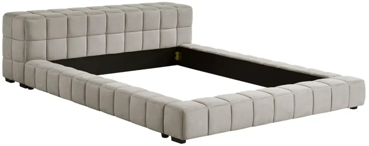 Jimo Full Platform Bed, Grid Tufted Frame, Taupe Brown Upholstery - Benzara
