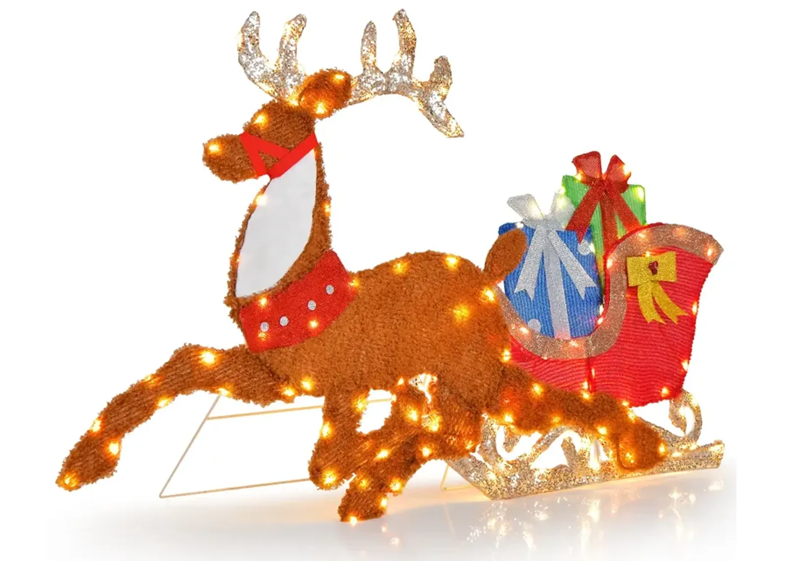 Lighted 2D Christmas Reindeer and Sleigh Decoration for Lawn Front Door Home