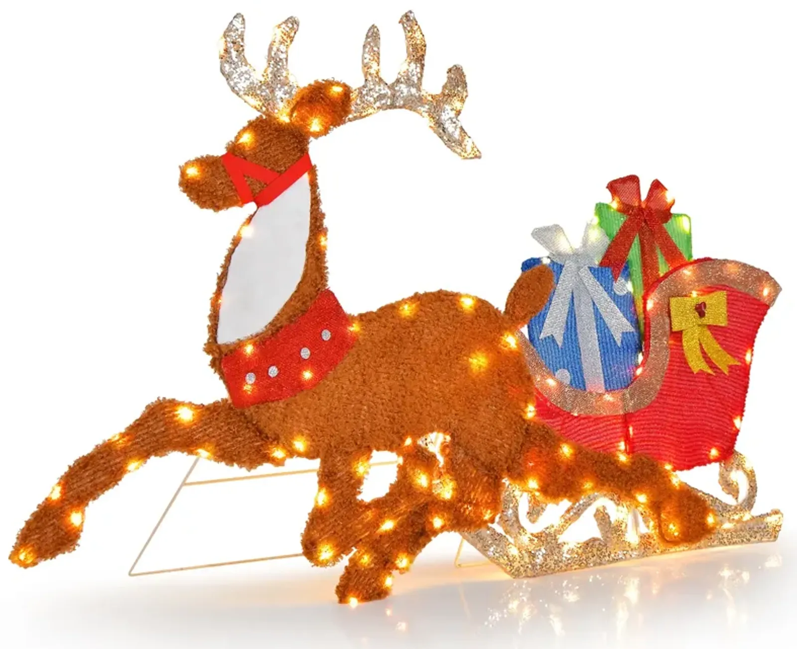 Lighted 2D Christmas Reindeer and Sleigh Decoration for Lawn Front Door Home