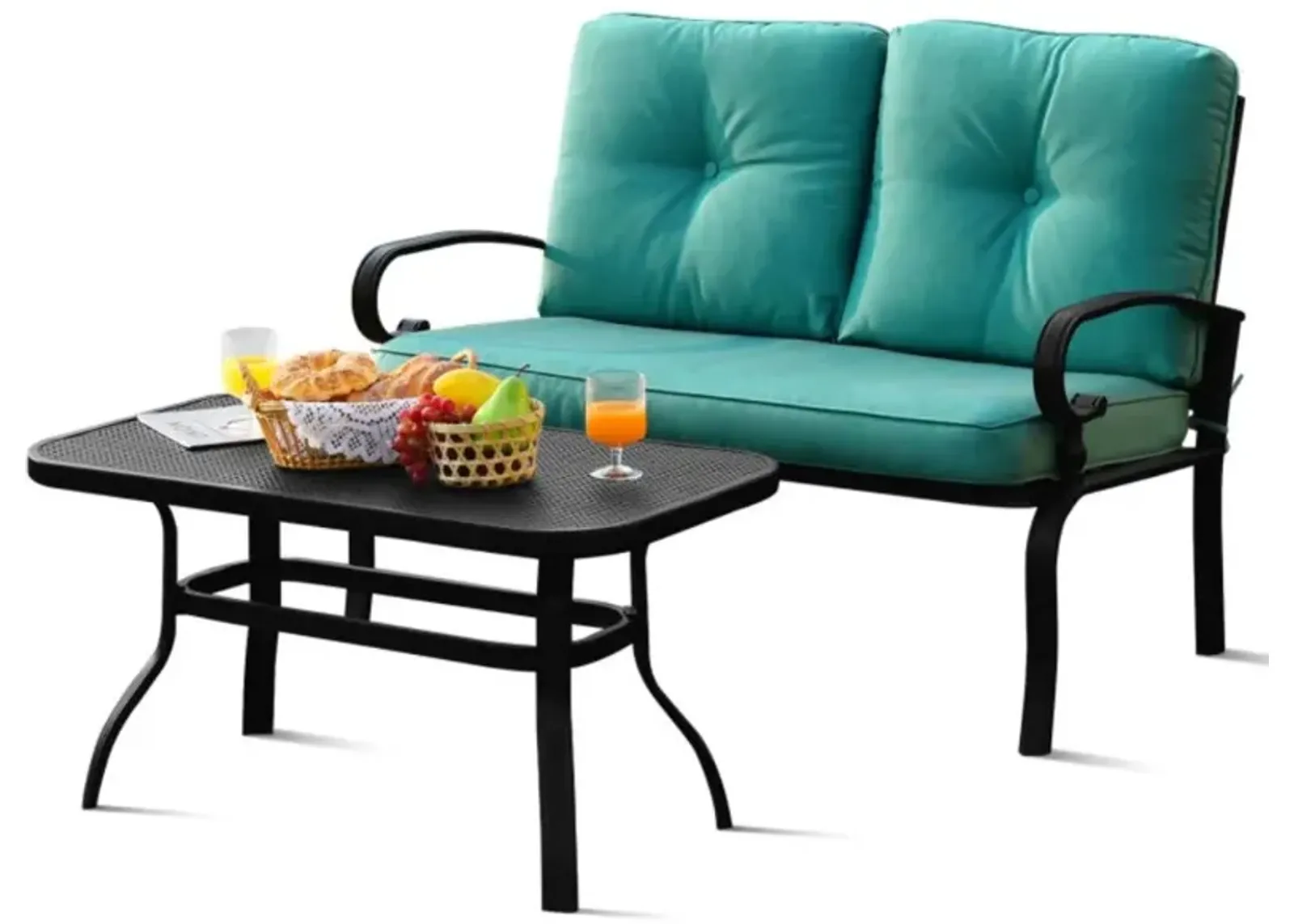 Hivvago 2 Pieces Patio Loveseat Bench Table Furniture Set with Cushioned Chair