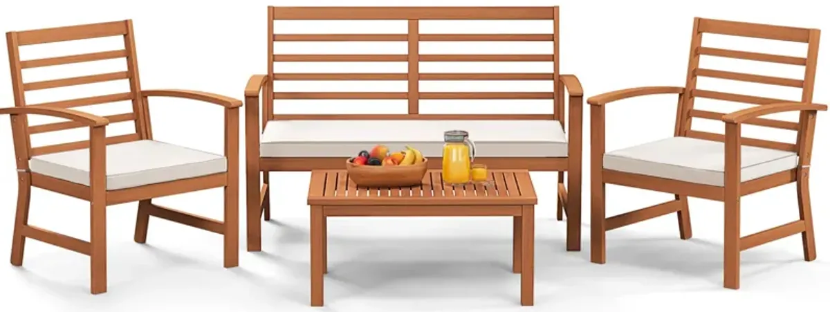 4 Pieces Outdoor Furniture Set with Stable Acacia Wood Frame