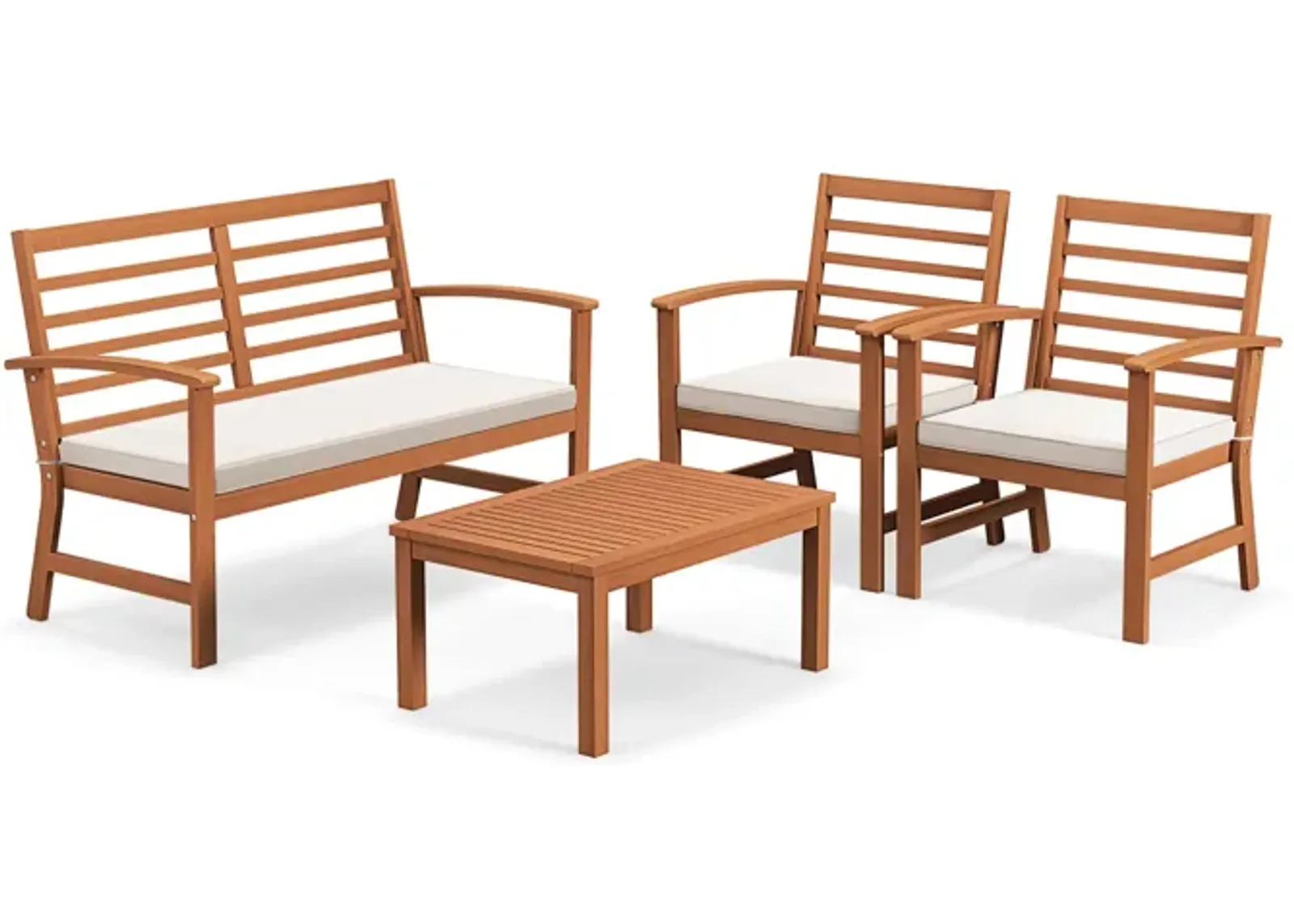 4 Pieces Outdoor Furniture Set with Stable Acacia Wood Frame