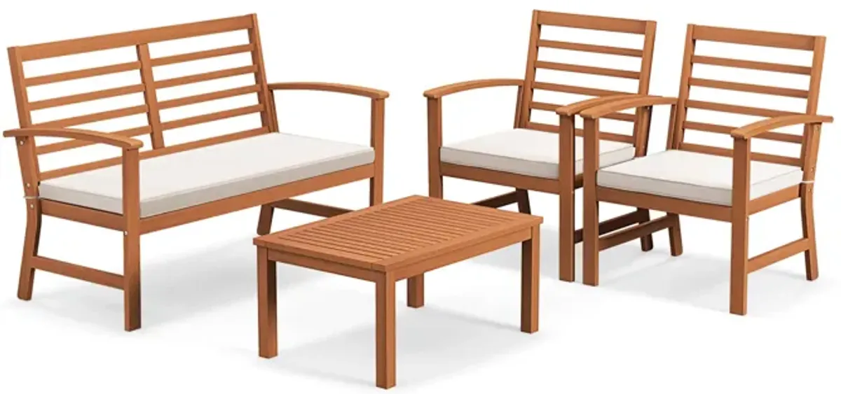 4 Pieces Outdoor Furniture Set with Stable Acacia Wood Frame