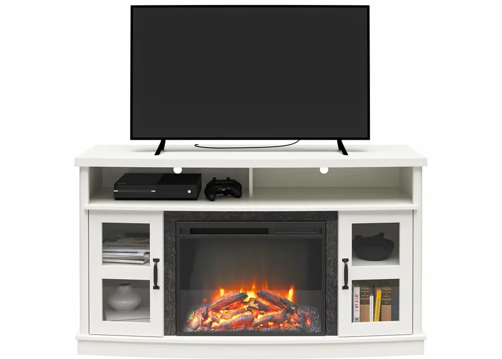 Barrow Creek Fireplace Space Heater Console with Glass Doors for TVs up to 60"