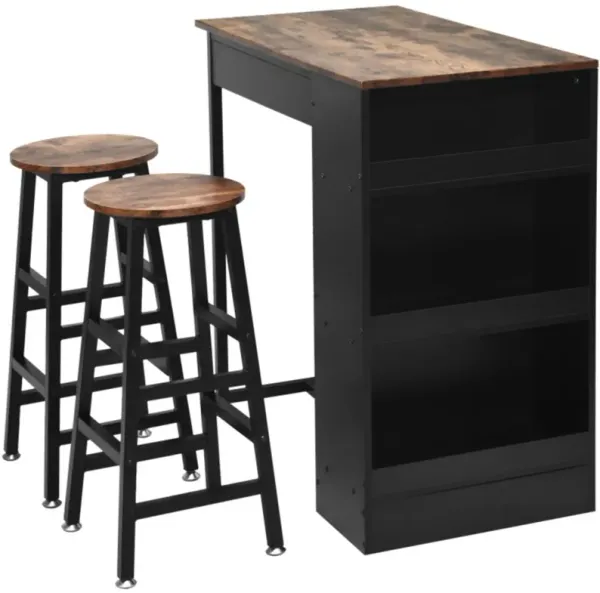 3 Pieces Bar Table Set with Storage