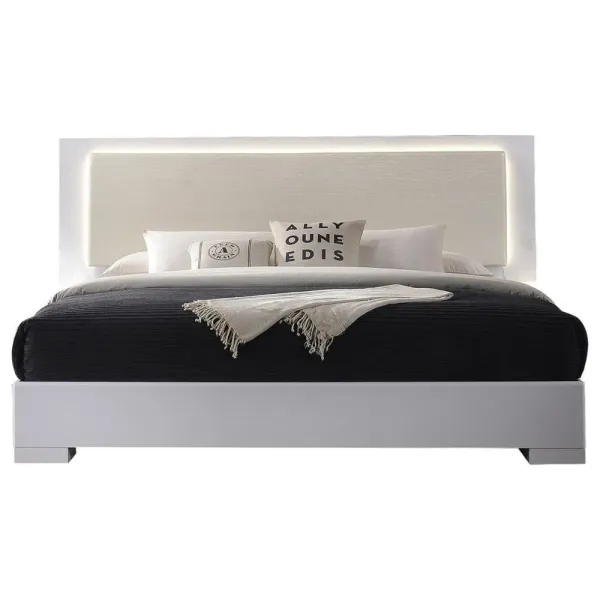 Best Master Furniture Best Master Athens Eastern King Platform Bed with LED Lighting in White Lacquer
