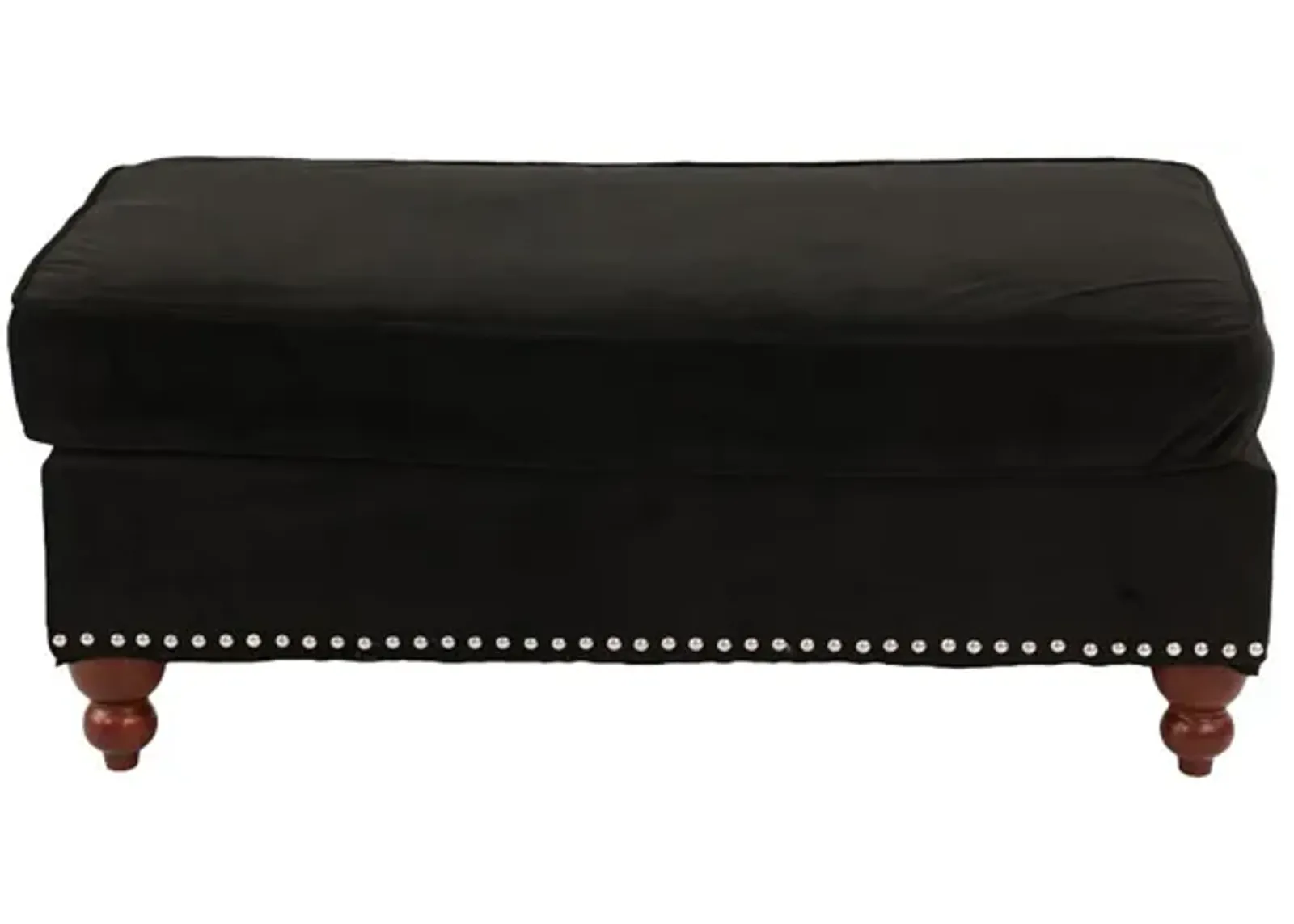 Fabric Ottoman with Nailhead Trim and Turned Feet, Black - Benzara