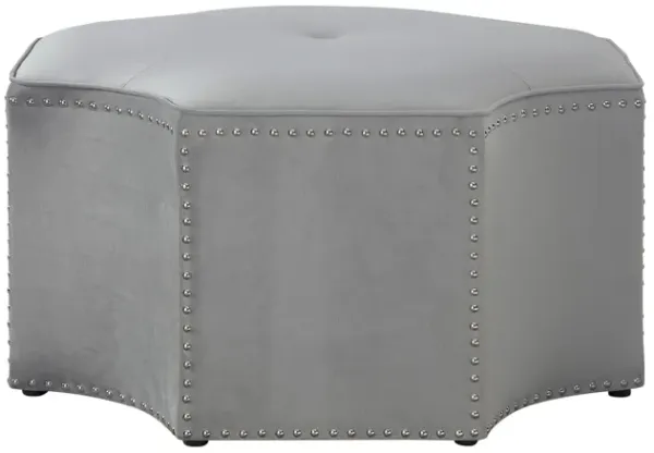33" Grey Velvet Tufted Octagonal Cocktail Ottoman