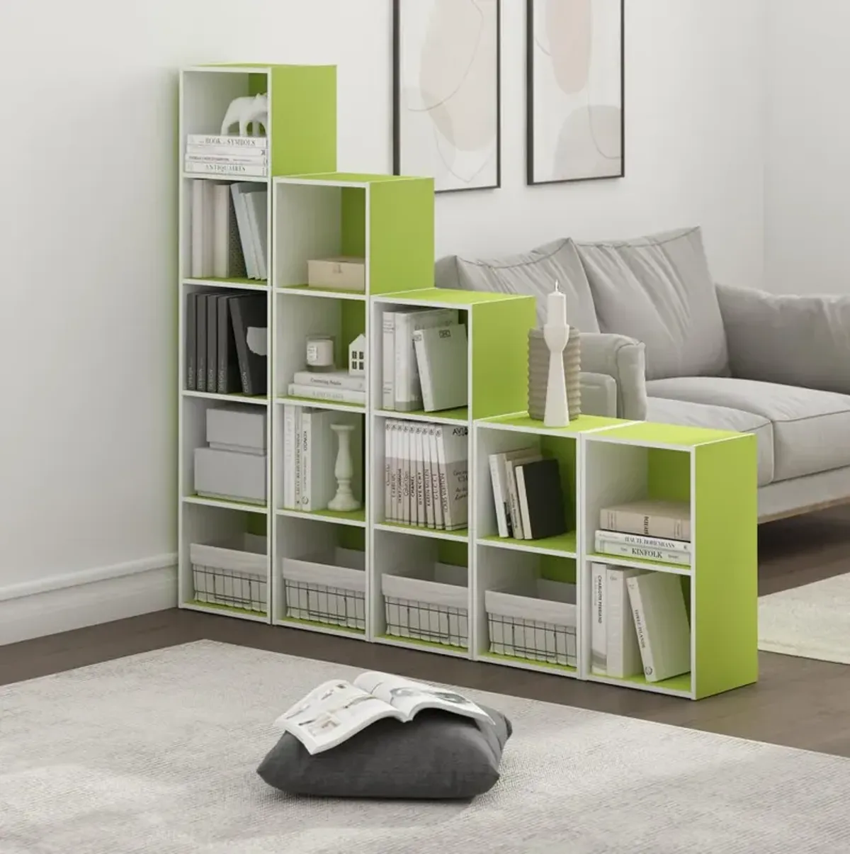 Furinno Pasir 2-Tier Open Shelf Bookcase, Green/White