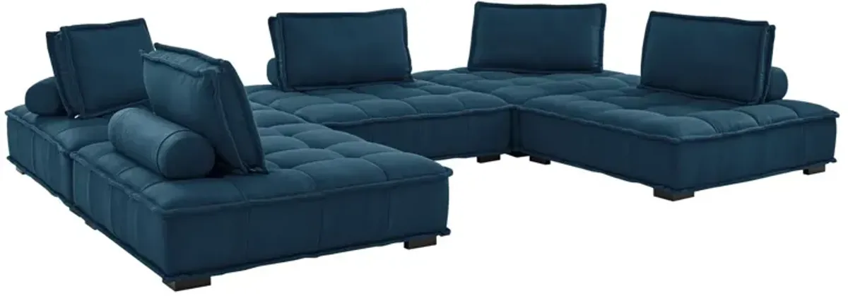 Saunter Tufted Fabric 5-Piece Sectional Sofa Blue