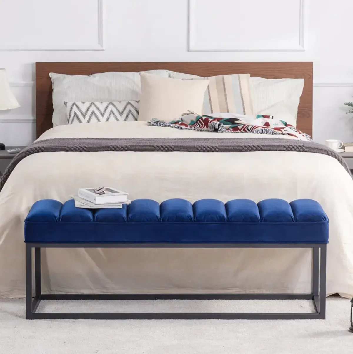 Metal Base Upholstered Bench For Bedroom For Entryway