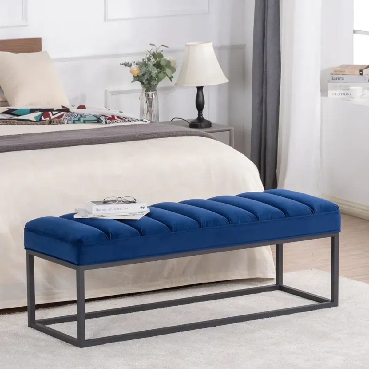 Metal Base Upholstered Bench For Bedroom For Entryway