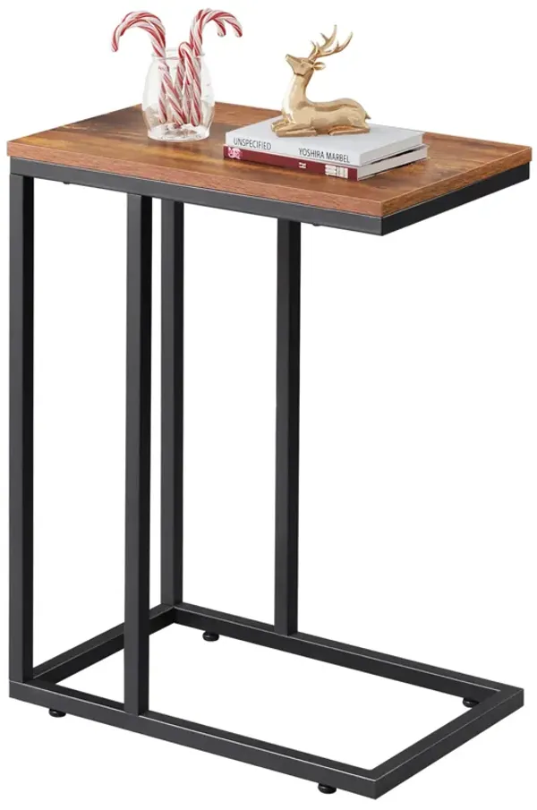 WLIVE Side Table, C Shaped End Table for Couch, Sofa and Bed, Large Desktop C Table for Living Room, Bedroom, Retro Brown and Bl