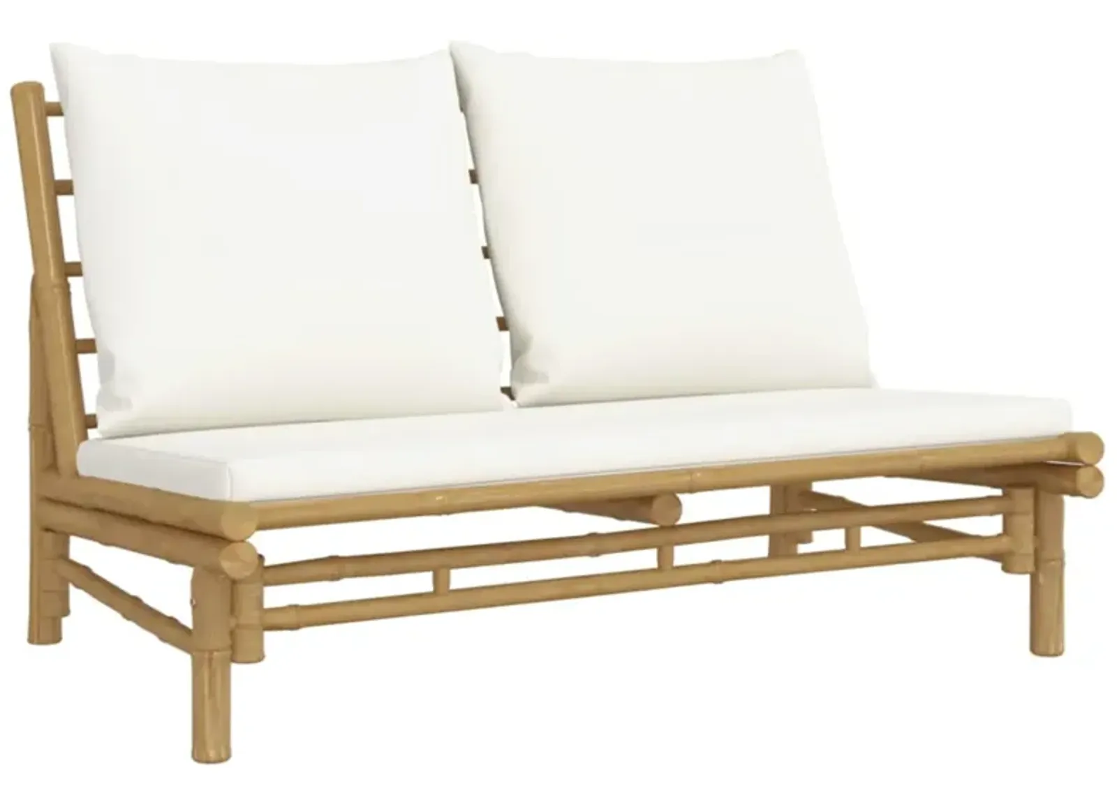 vidaXL Bamboo Patio Bench | with Soft Cream-White Cushions | Outdoor Garden Seat | Robust Construction | Lightweight | Comfortable Seating