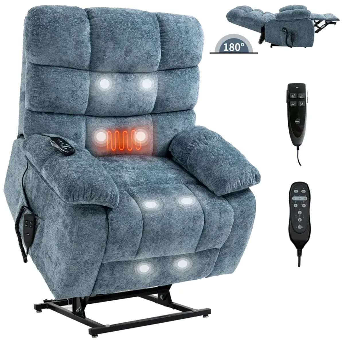 Mondawe Lift Recliner Chair Heat Massage Dual Motor Infinite Position Up to 350 LBS Large Electric Power Lift Recliners with Power-Remote