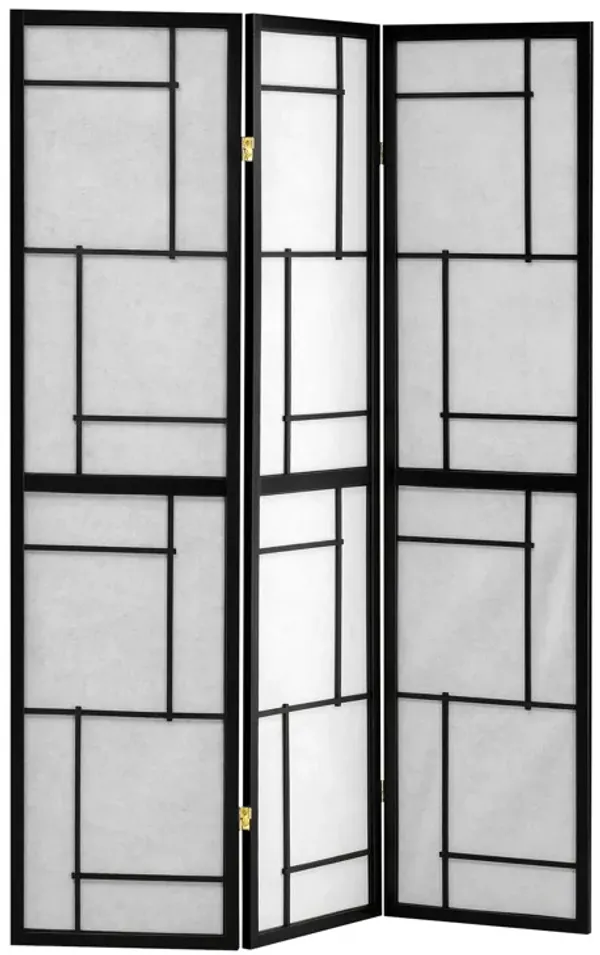 Stylish 3 Panel Wooden Folding Screen, Black-Benzara