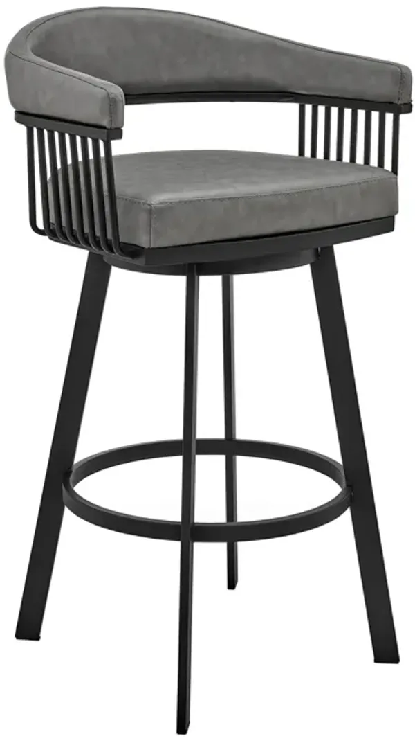 Bronson Bar Height Swivel Bar Stool in Silver finish and White Faux Leather