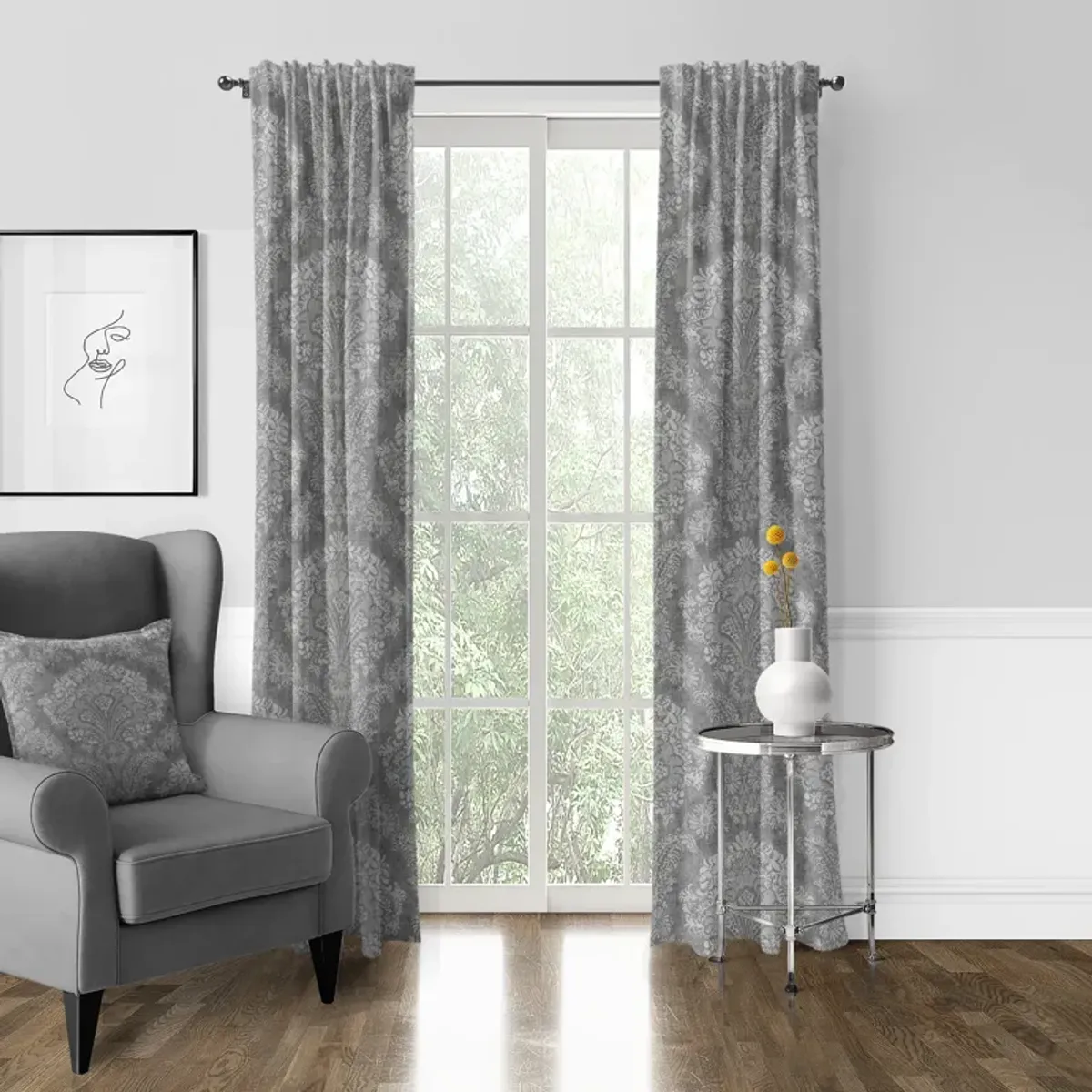 6ix Tailors Fine Linens Ophelia Gray Pole Top Drapery Panel Pair