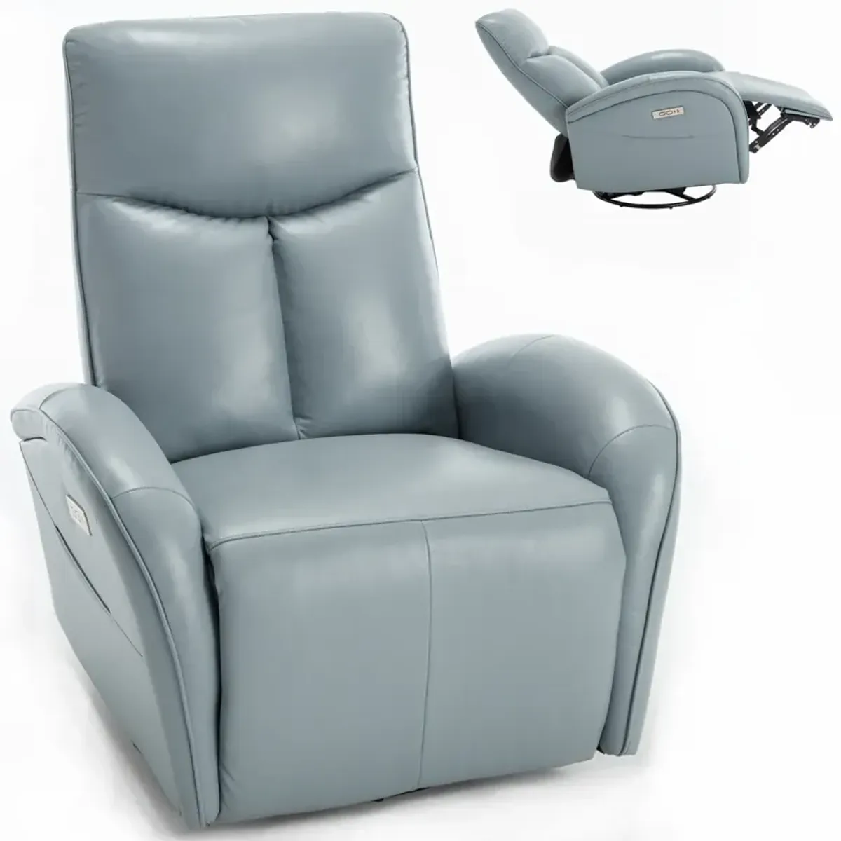 Mondawe Leatheraire 270° Swivel and Rocker Power Recliner Chair with Lumbar Support，USB and Type-C Ports