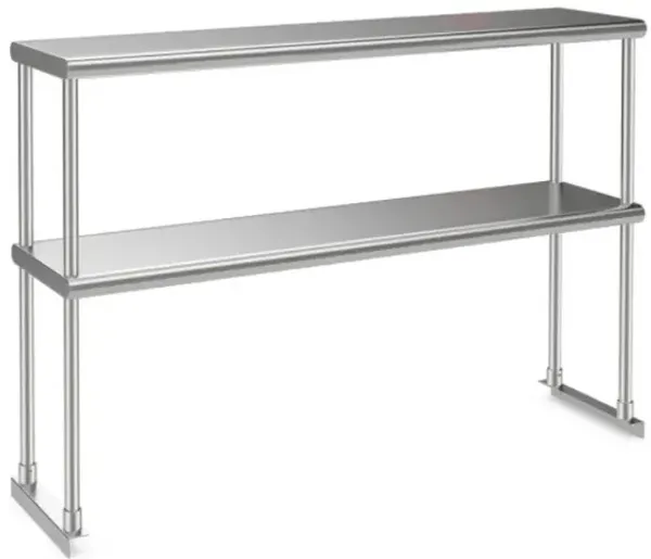 Hivvago 48 x 12 Inch Kitchen Stainless Steel Overshelf with Adjustable Lower Shelf