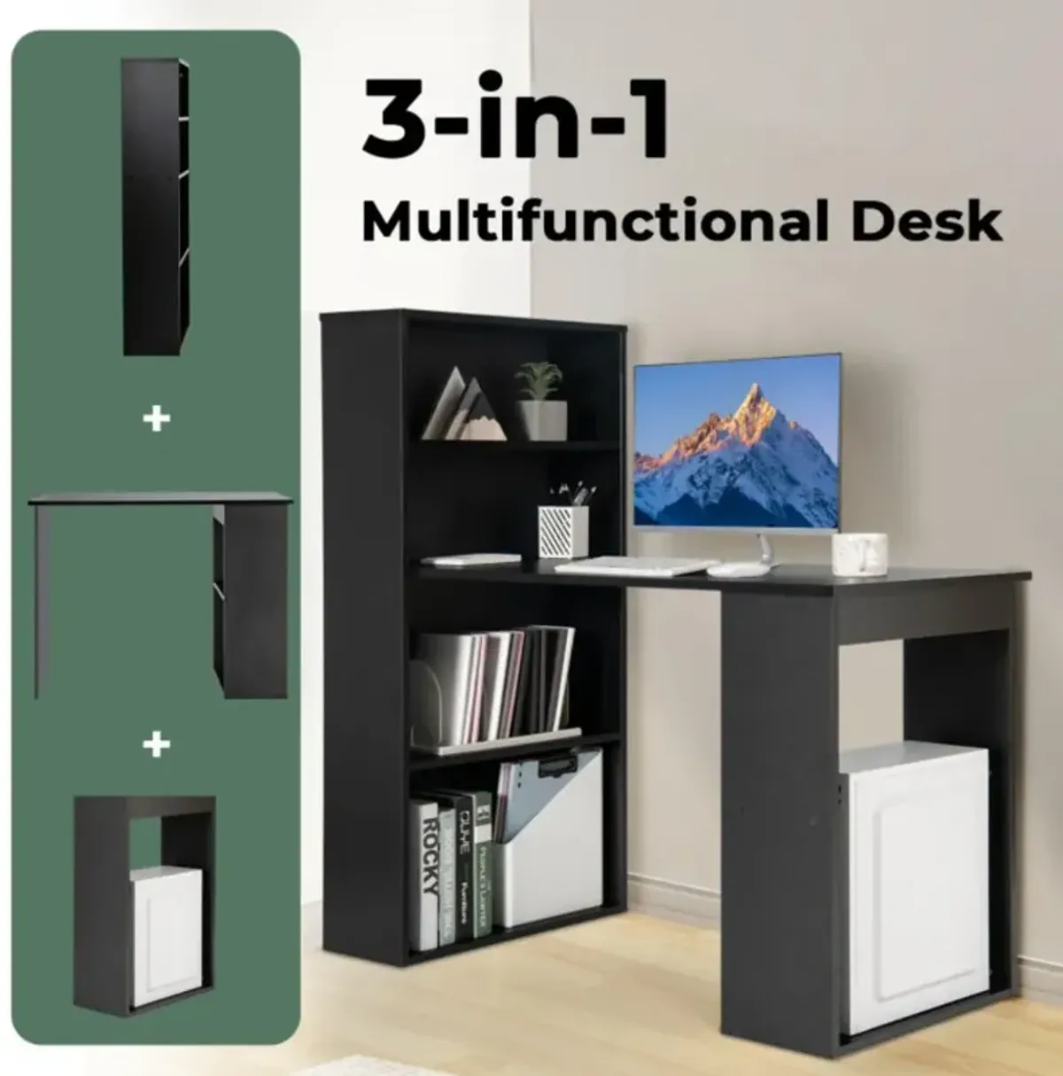 Hivvago 48 Inch Computer Desk with 4-Tier Bookcase and CPU Stand