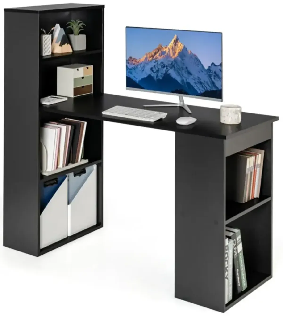 Hivvago 48 Inch Computer Desk with 4-Tier Bookcase and CPU Stand