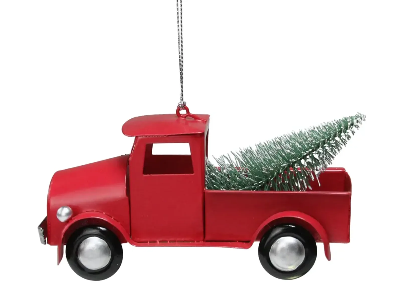 4.5" Red Vintage Style Truck with Frosted Tree Christmas Ornament