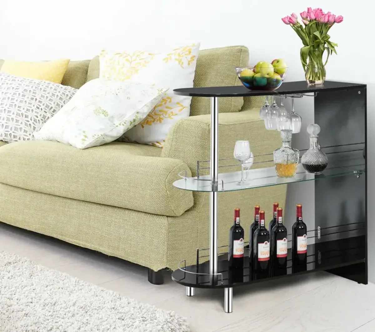 2-holder Bar Table with Tempered Glass Shelf