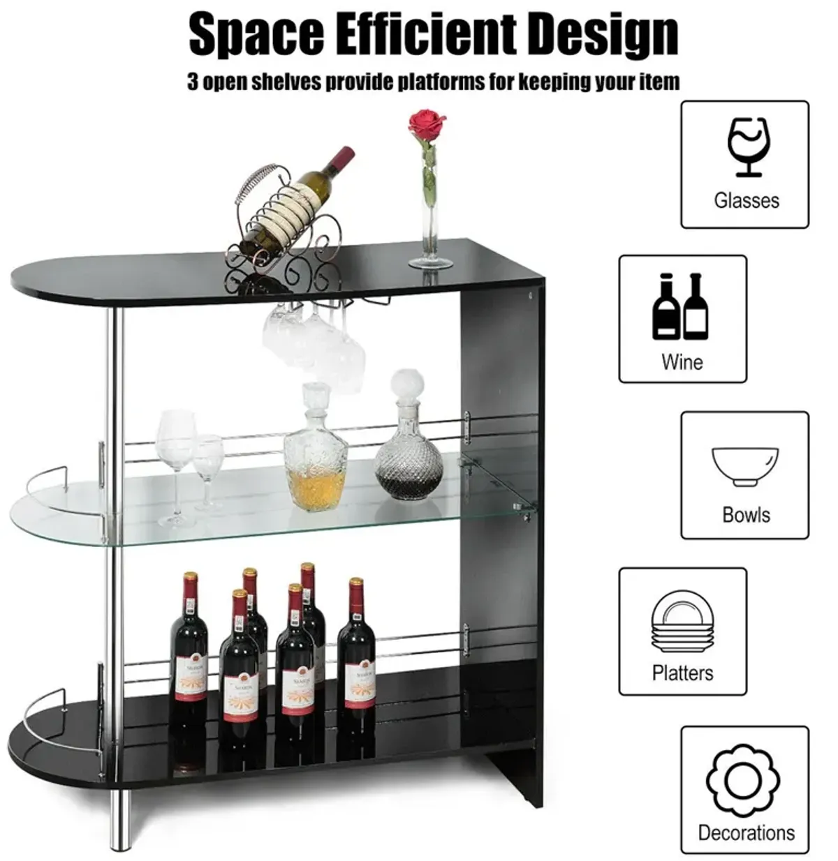 2-holder Bar Table with Tempered Glass Shelf