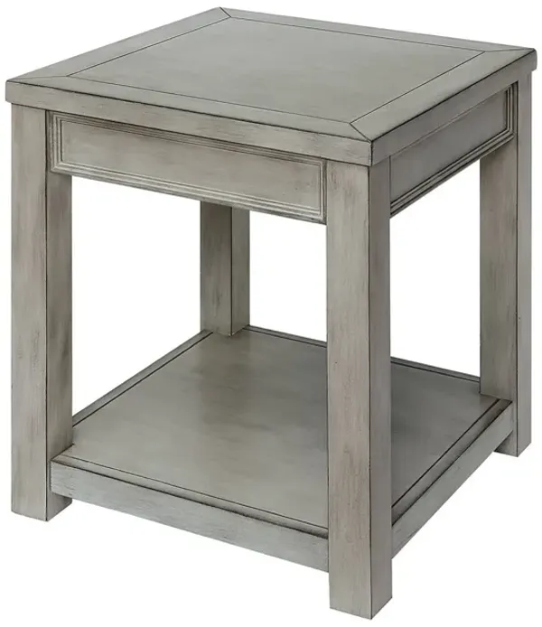 Transitional Style Square End Table with Open Shelf, Antique White-Benzara