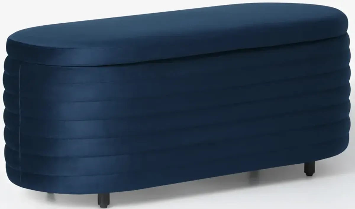 WestinTrends 42" Wide Mid-Century Modern Upholstered Velvet Tufted Oval Storage Ottoman Bench