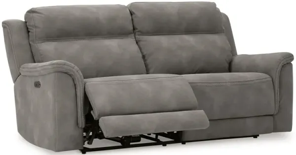 Corbin Power Recliner Sofa, Zero Draw USB, Slate Gray Faux Leather - Benzara